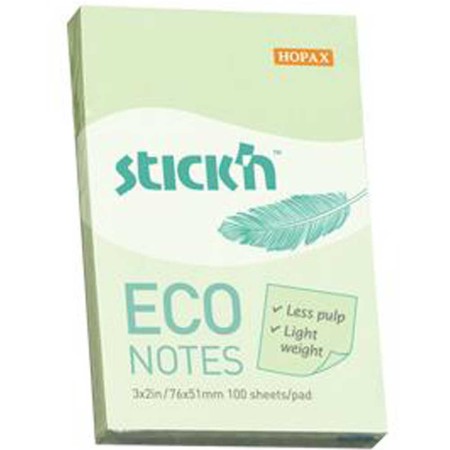 Hopax Stıckn Yapışkanlı Not Kağıdı 100 YP 76x51 Eco Patel Yeşil