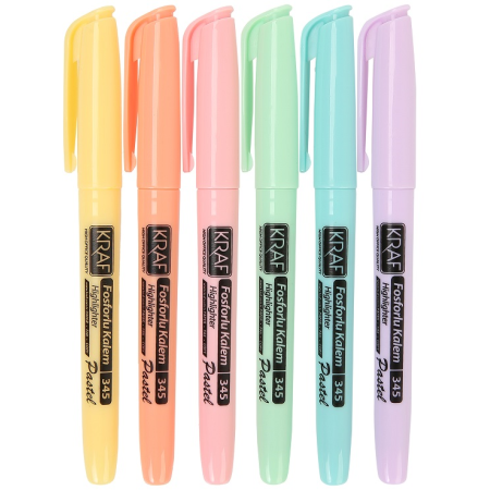 Kraf Pastel Fosforlu Kalem Cep Tipi 6 Renk Set