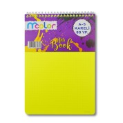 Mcolor A5 Plastik Kapak Bloknot Üstten Telli 80 yp Kareli