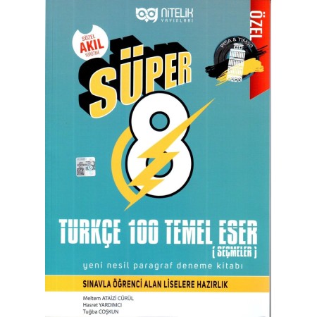 Nitelik Yayınları 8. Sınıf Süper Türkçe 100 Temel Eser Yeni Nesil Paragraf Deneme Kitab