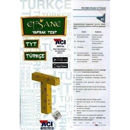 Açı Yayınları TYT Türkçe Efsane Çek Kopart Yaprak Test